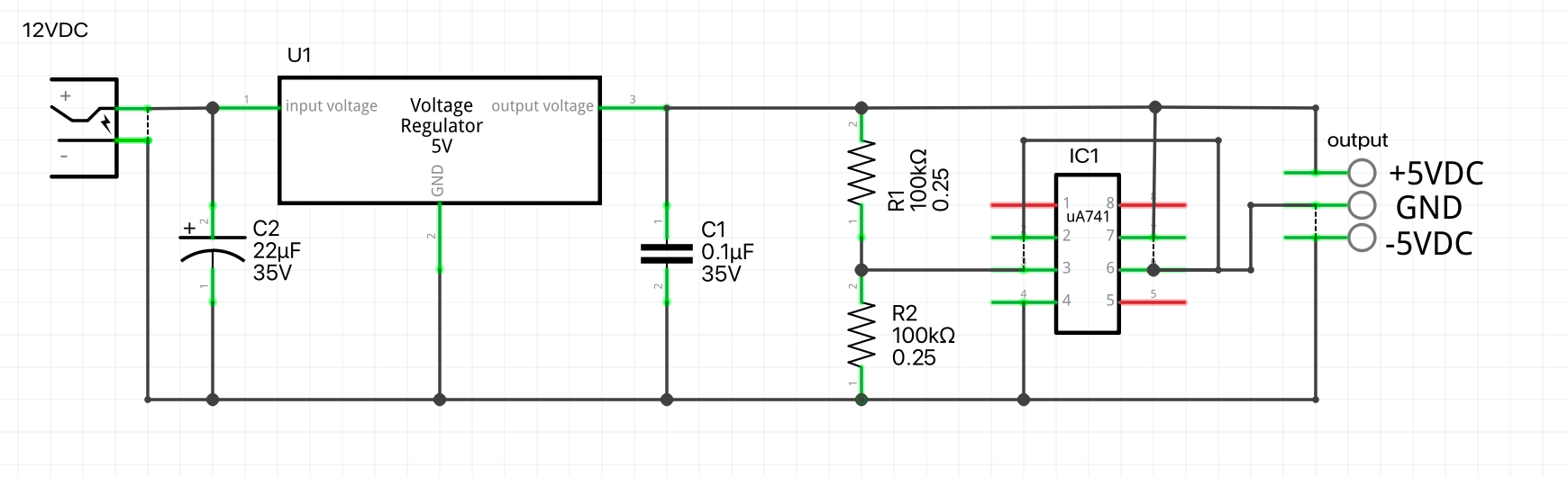 10V split-rail power supply schematic