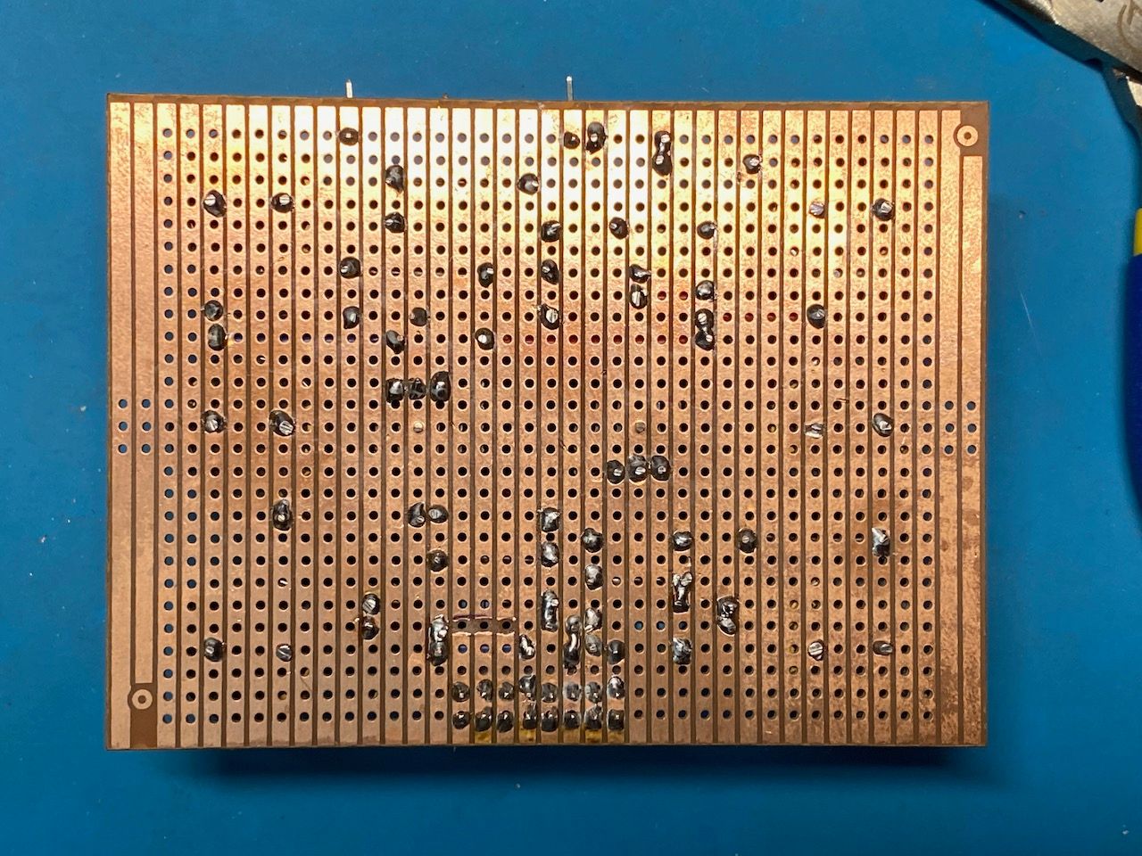 Stripboard with solder joints